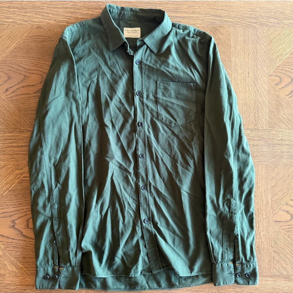 Nudie Jeans Mens Olive Green Organic Cotton Button Up Shirt